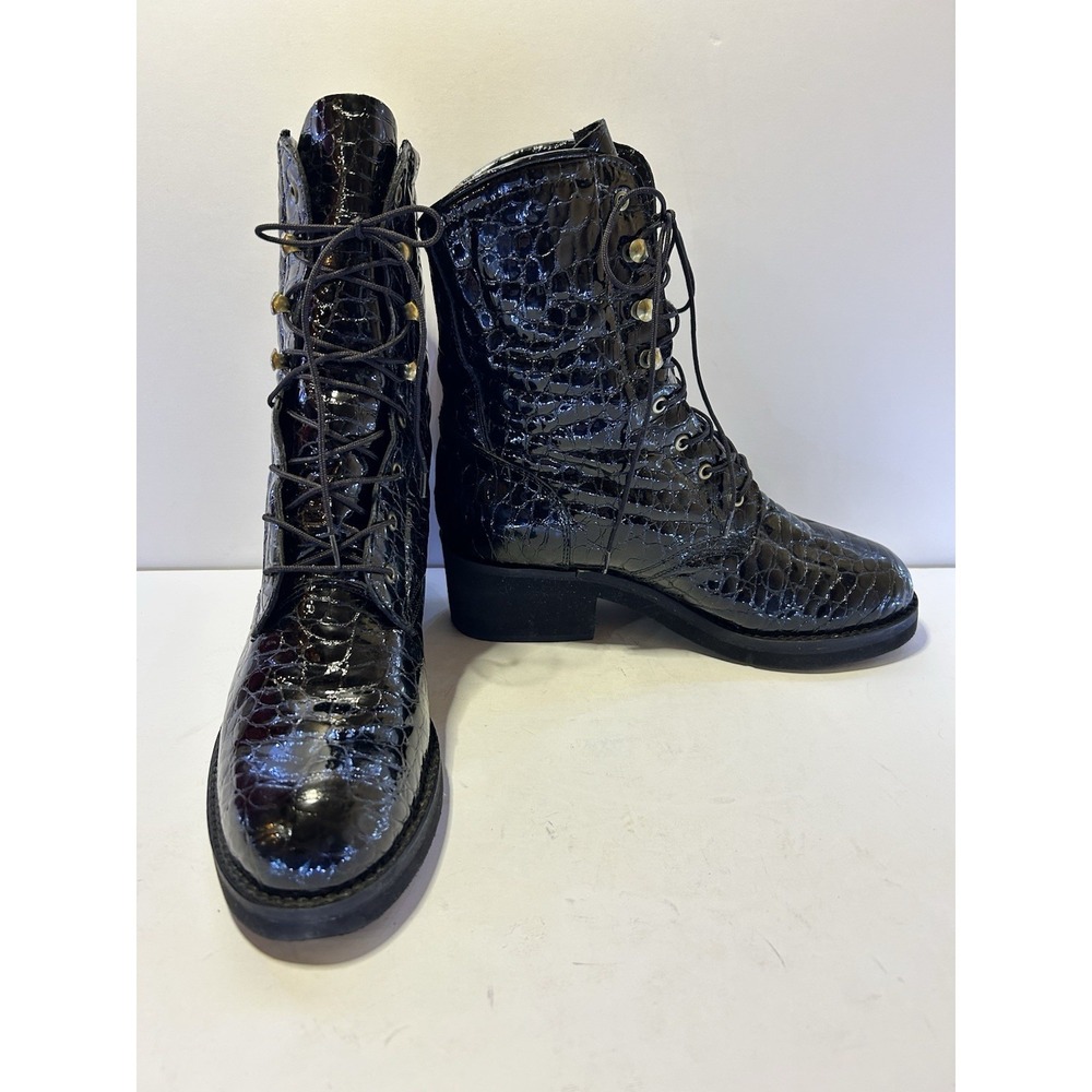Dingo Combat Boots Black Patent Leather Lace Up Size 8M 473043 EUC